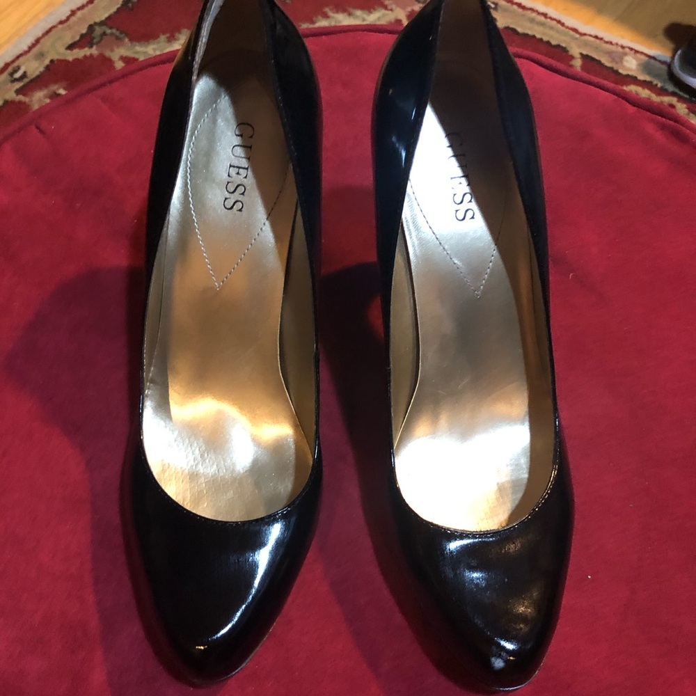 Guess black patent platform heels